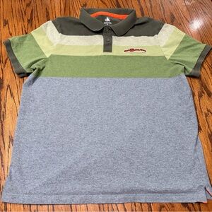 Walt Disney World Men's Retro Green And Gray Colorblock Striped Polo Shirt XL